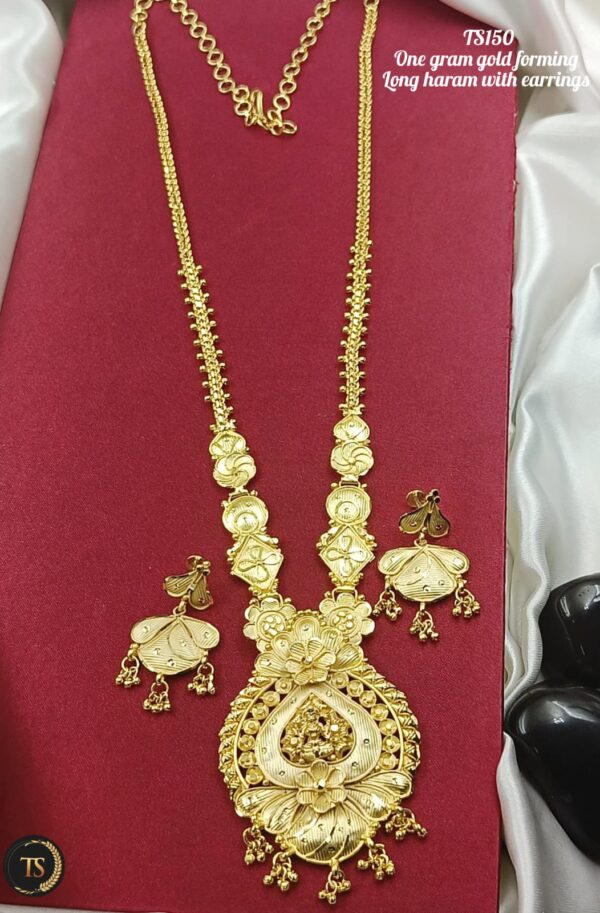 One gram gold forming long haram with earrings