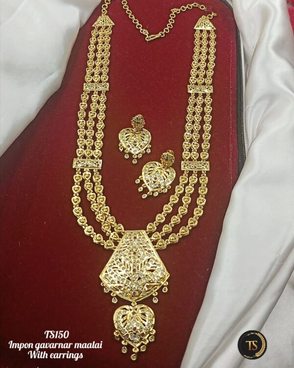 Impon gavarnar maalai with earrings. - Image 3