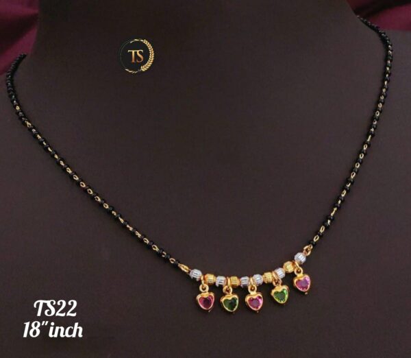 Black beads chain with heart pendant. - Image 2