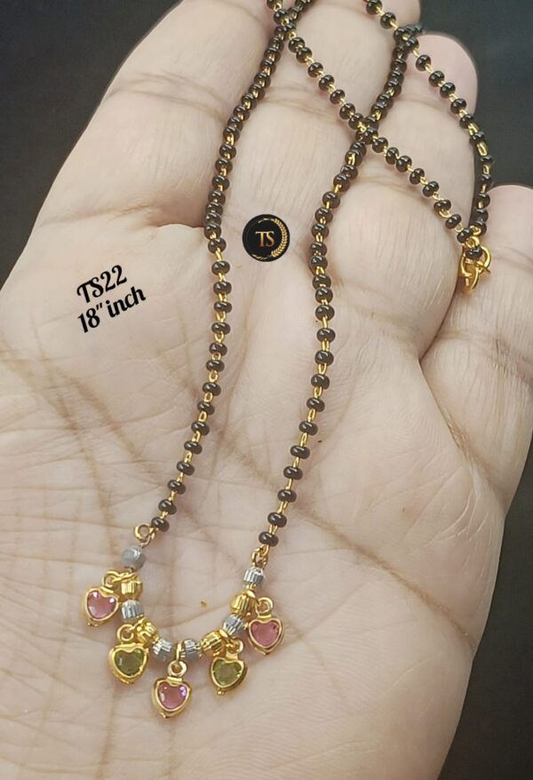 Black beads chain with heart pendant. - Image 3
