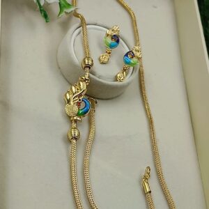 Enamel Peacock Mopu Chain With Earrings