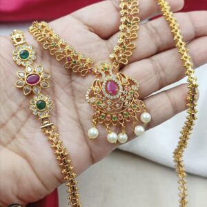 Beautiful AD Stone Necklace with Kemp Mopu Chain Combo